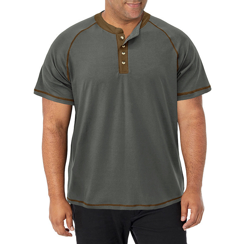 Herren Kurzarm-Henley-Shirt mit auffälligen Kontrastnähten und bequemer Passform Echoarchiv