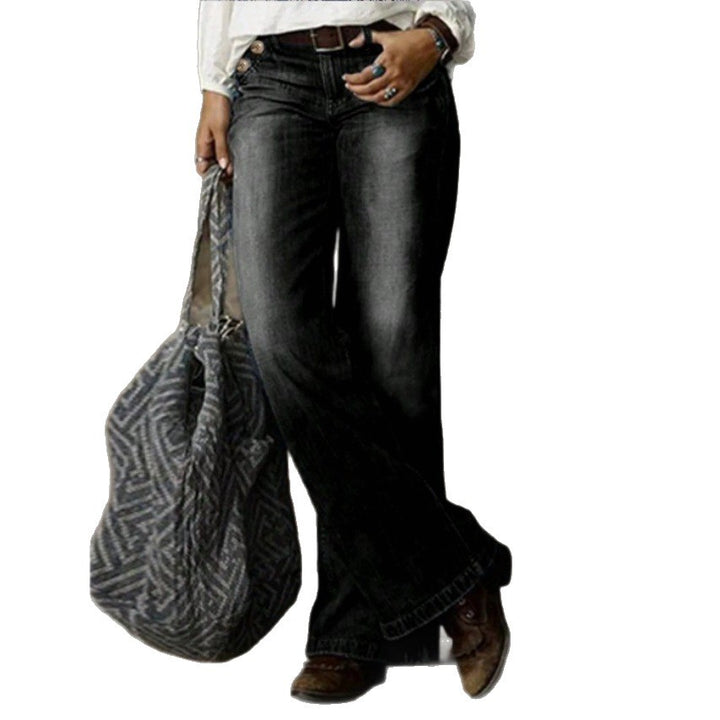 Damen Weite Vintage-Jeanshose mit hoher Taille und Used‑Waschung Echo Archiv