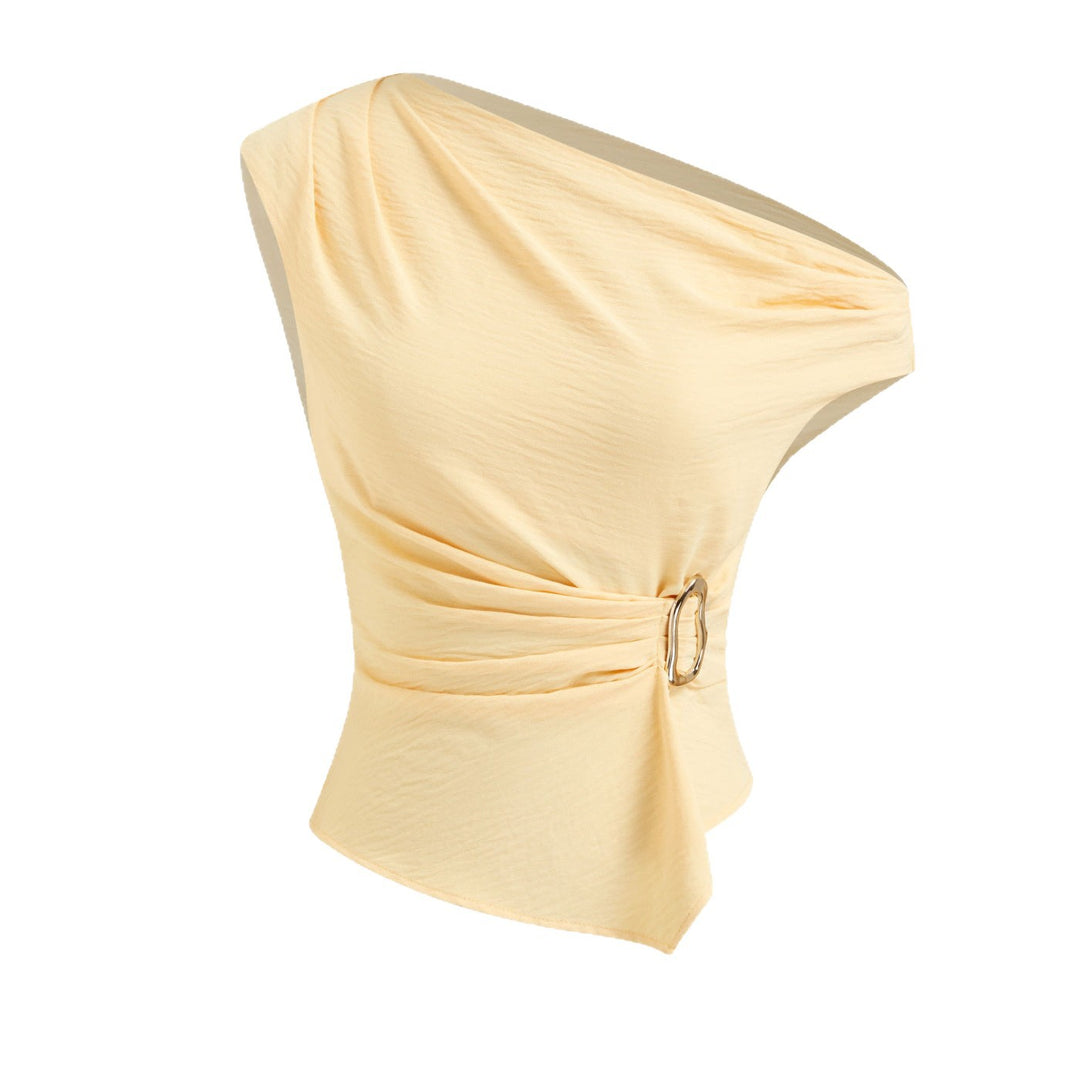 Damen Einseitig geschnittenes Top mit stylishen Drapierungen und dekorativem Gürtel Echo Archiv
