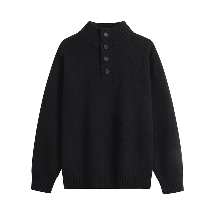 Herren Oversize-Strickpullover mit halber Knopfleiste, hohem Rippkragen & geripptem Saum Echoarchiv