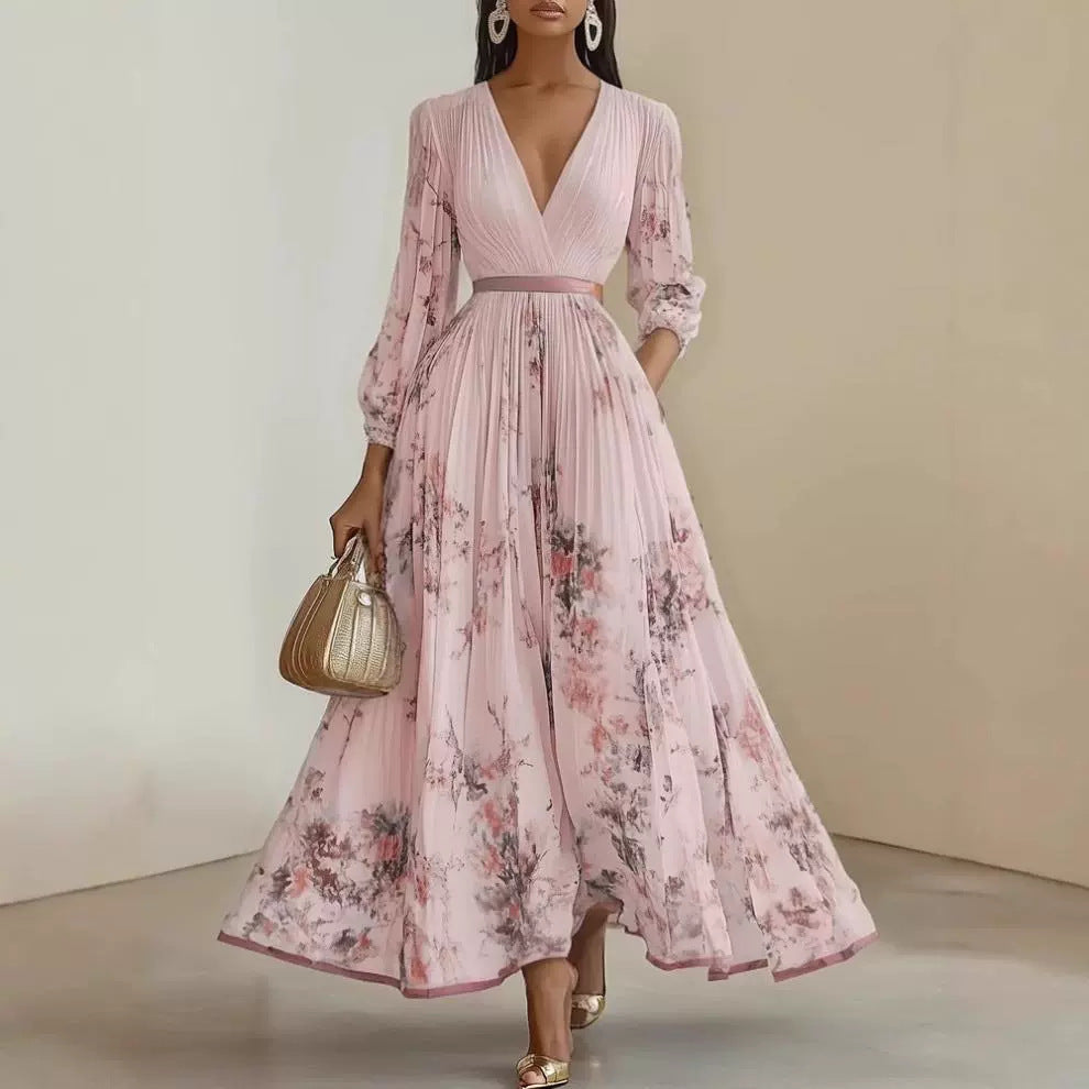Damen Prachtvolles Maxikleid mit tiefem V-Ausschnitt und floralem Design Echo Archiv