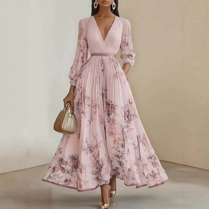 Damen Prachtvolles Maxikleid mit tiefem V-Ausschnitt und floralem Design Echo Archiv