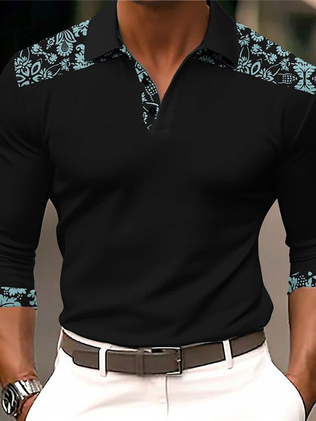 Herren Langarmshirt mit kreativem Wolf-Design und Baum-Muster Echoarchiv