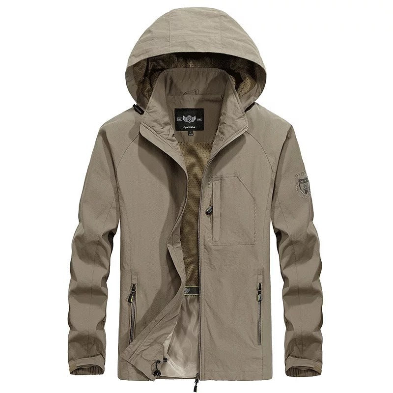 Herren leichter winddichter Shell‑Hoodie mit Mesh‑Futter, Kapuze und verstellbarem Saum Echoarchiv