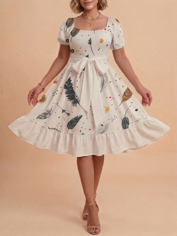 Damen Midikleid mit verspieltem Druck und tailliertem Schnitt Echo Archiv