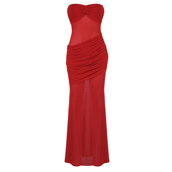 Damen Elegantes trägerloses Maxikleid mit raffiniertem Drapé und transparenten Einsätzen Echo Archiv