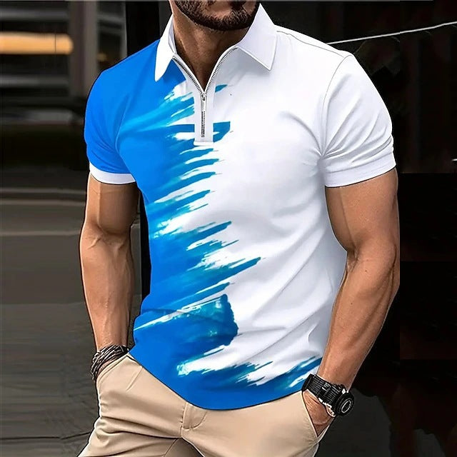 Herren modisches Kurzarm-Polohemd mit Zipper und kreativer Farbgestaltung Echoarchiv