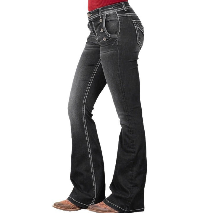 Damen hochtaillierte Sculpting-Bootcut-Jeans mit seitlichen Zierknöpfen Echo Archiv