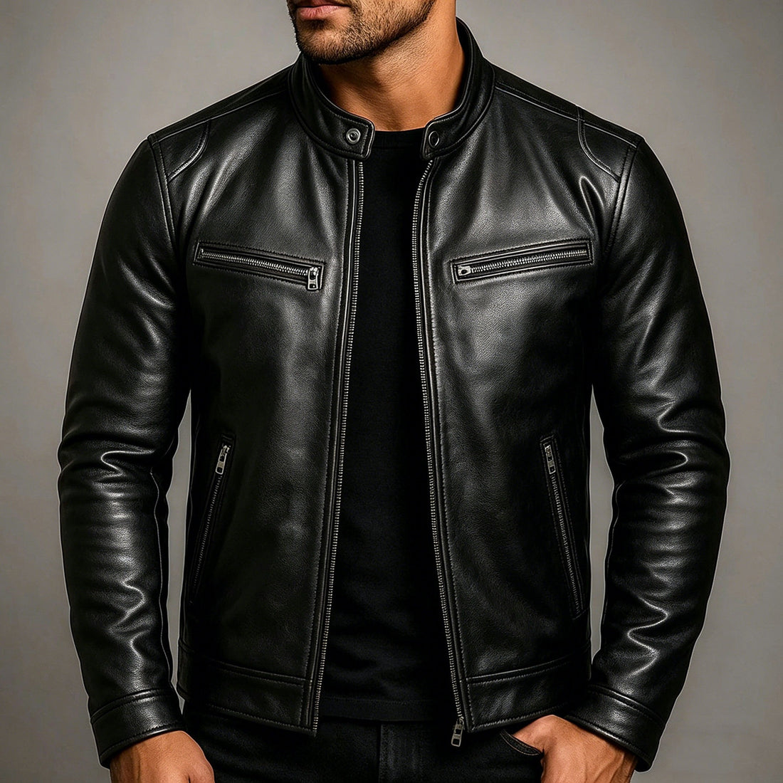 Herren Lederjacke im Vintage-Suede-Look mit Stehkragen und Reißverschlusstaschen Echo Archiv