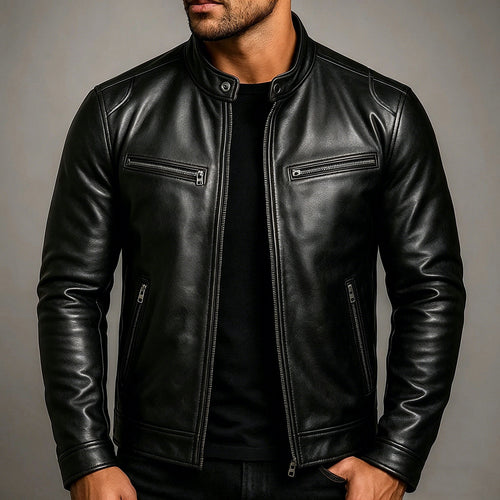 Herren Lederjacke im Vintage-Suede-Look mit Stehkragen und Reißverschlusstaschen Echo Archiv
