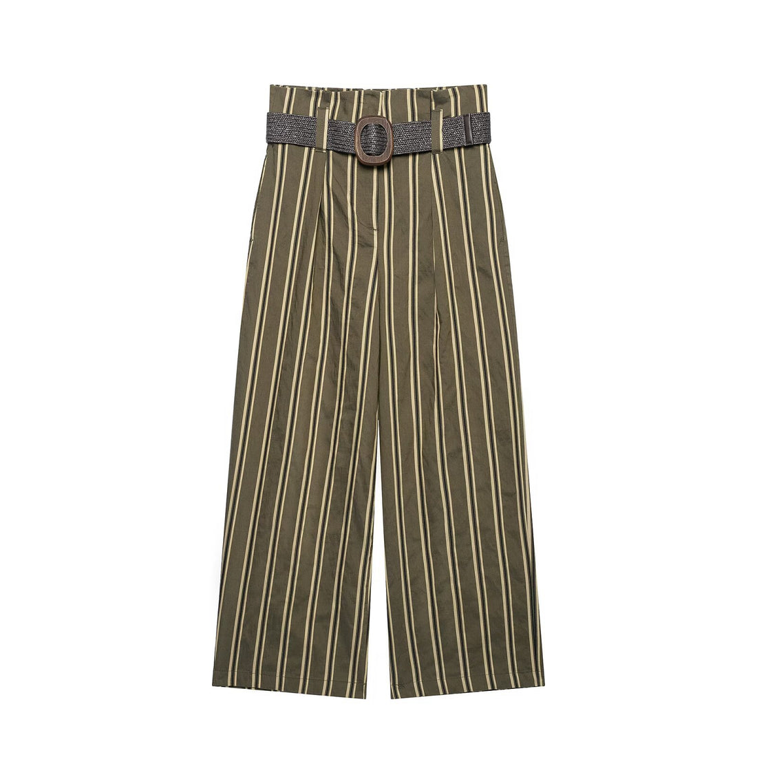 Damen Hochtaillierte weite Hose mit vertikalem Streifenmuster und Taillengürtel Echoarchiv
