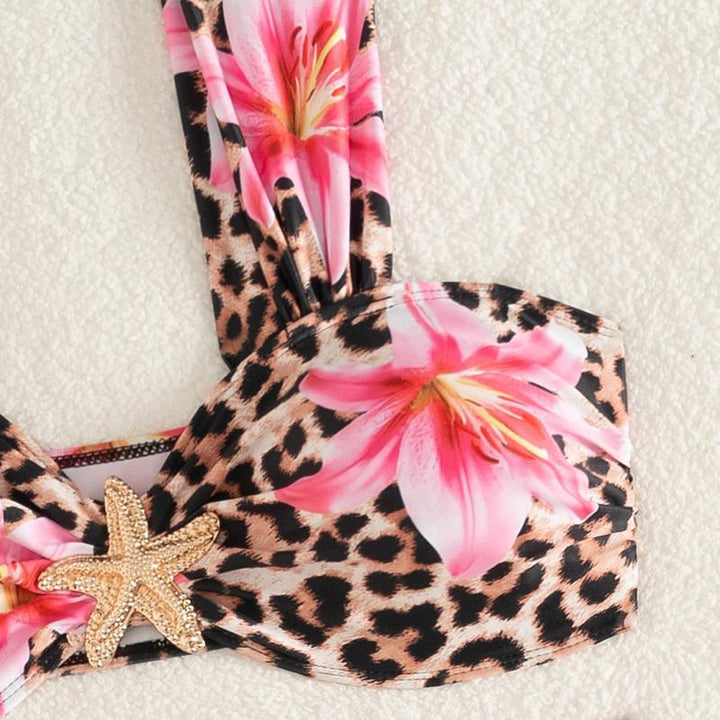 Damen Bikini-Set mit floralem Leopardenmuster und elegantem Knotendetail Echo Archiv