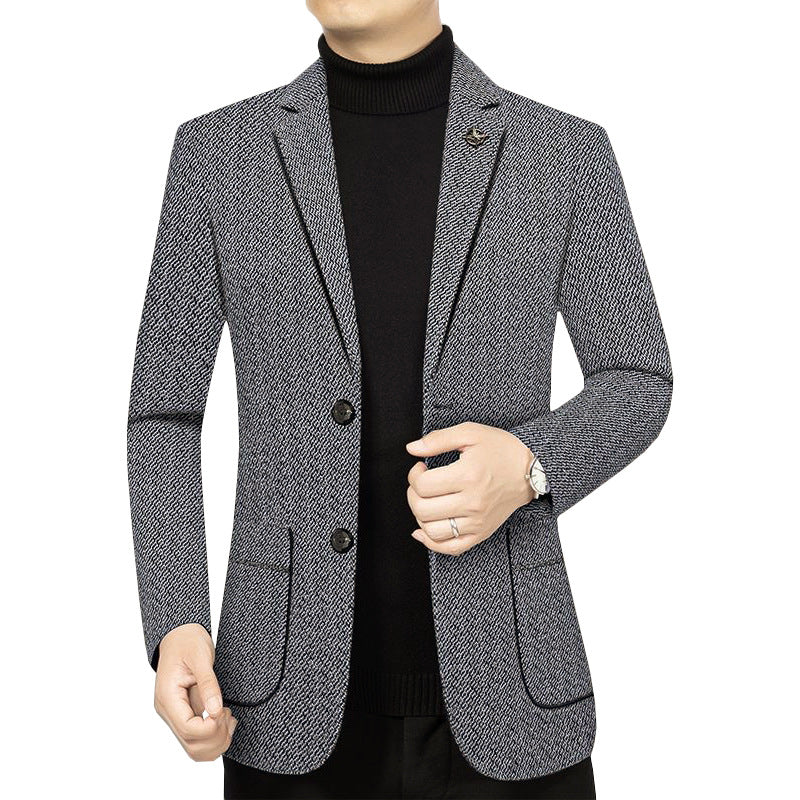 Herren Taillierter Strickblazer im Bouclé-Look mit aufgesetzten Taschen – Tianoro