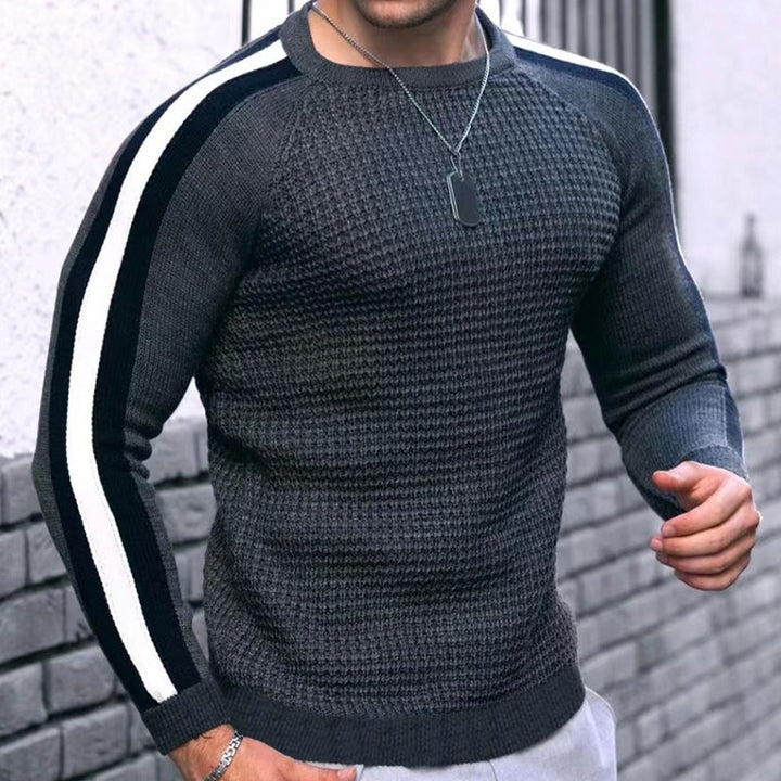Herren Strukturstrick-Pullover mit Raglanärmeln und Kontraststreifen Echo Archiv