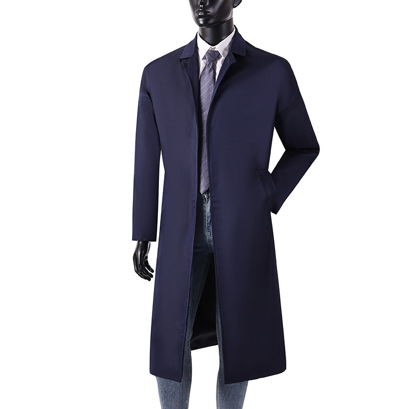 Herren Langer Minimalistischer Trenchcoat mit verdeckter Knopfleiste und Seitentaschen Echoarchiv