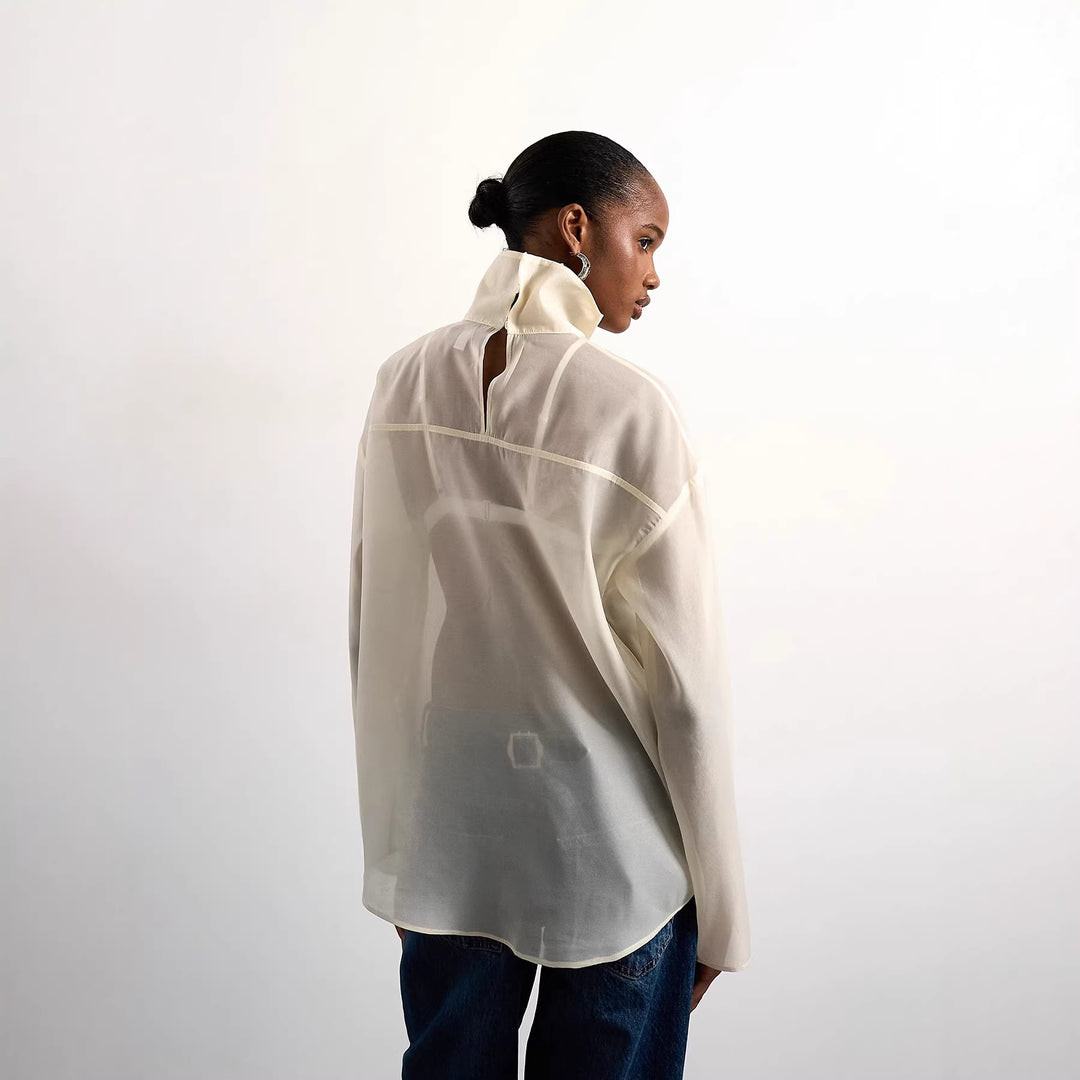 Damen Elegante Bluse aus transparentem Stoff mit stehendem Kragen Echo Archiv