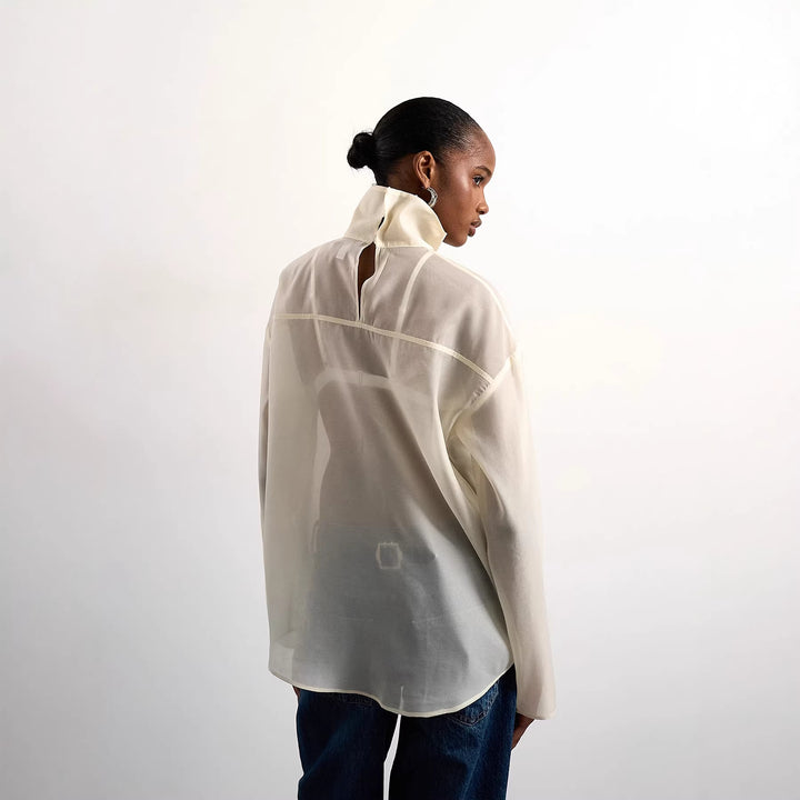 Damen Elegante Bluse aus transparentem Stoff mit stehendem Kragen Echo Archiv