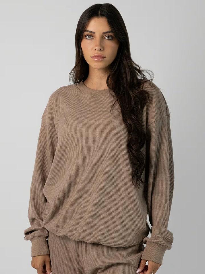 Damen Waffelstrick-Loungewear-Set mit Oversized-Sweater und Kordel-Jogginghose – Avérine
