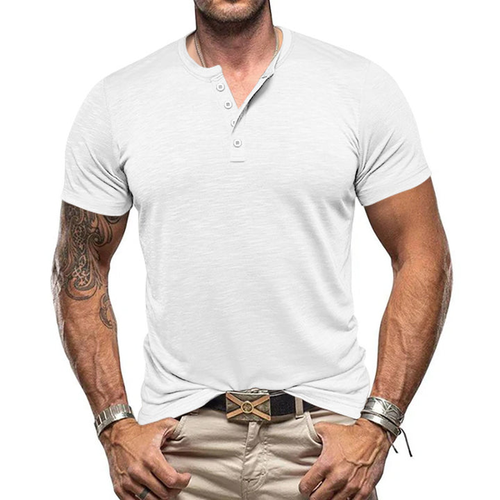 Herren stilvolles Kurzarm-Henley-Shirt mit strukturiertem Stoff Echoarchiv