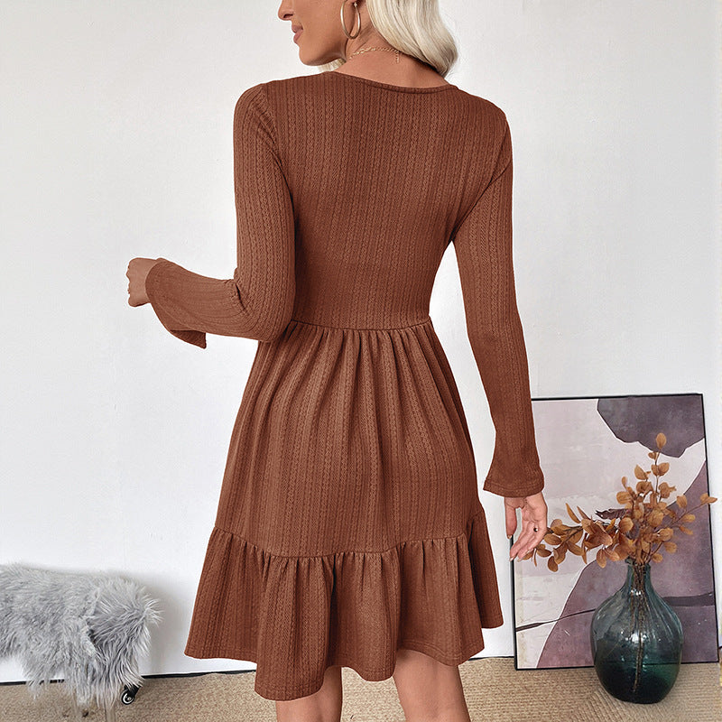 Damen Rippstrick-Midikleid mit Korsagen-Nähten, quadratischem Ausschnitt und Stufenrock Echoarchiv