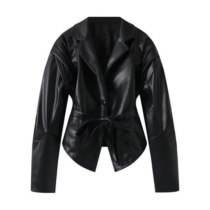 Damen Taillierte Wickeljacke aus Wildlederoptik mit Schulterplissee und Bindegürtel Echo Archiv