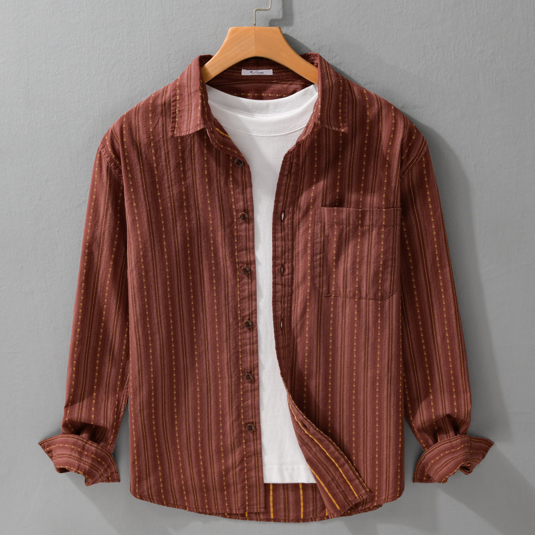 Herren Lässiges Langarm-Overshirt aus Leinen-Baumwollmix mit aufgesetzter Brusttasche Echoarchiv
