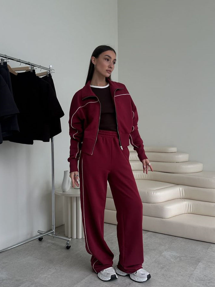 Damen nan zweiteiliges Sport-Loungewear-Set mit Stehkragen und Kontrastpaspel Echo Archiv