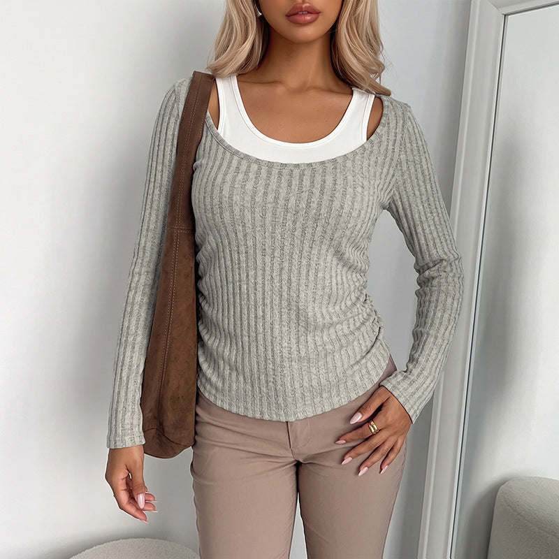 Damen Bequemer Rippenpullover mit V-Ausschnitt Echo Archiv