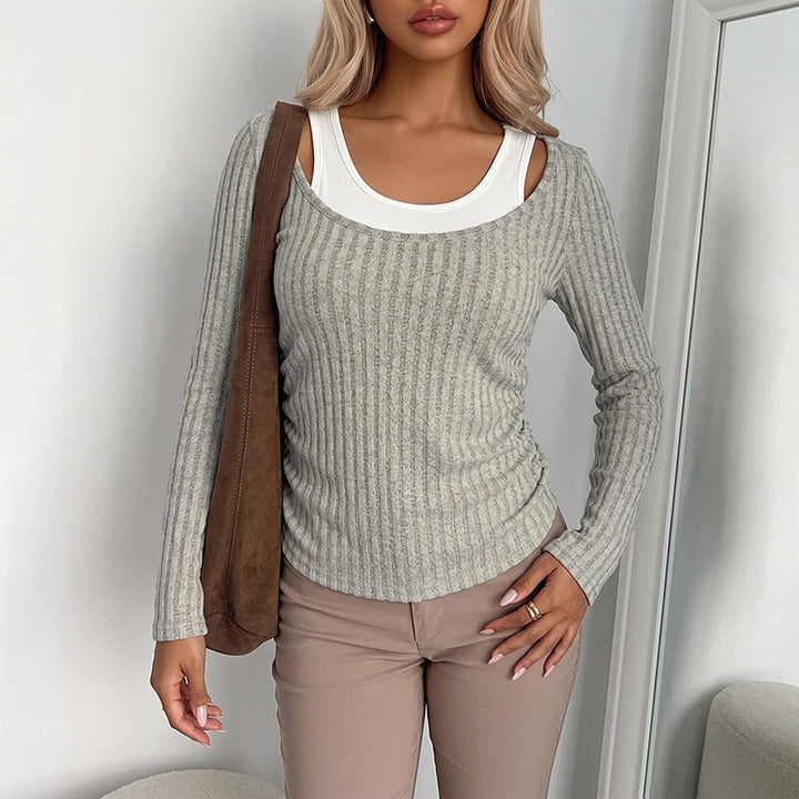 Damen Bequemer Rippenpullover mit V-Ausschnitt Echo Archiv