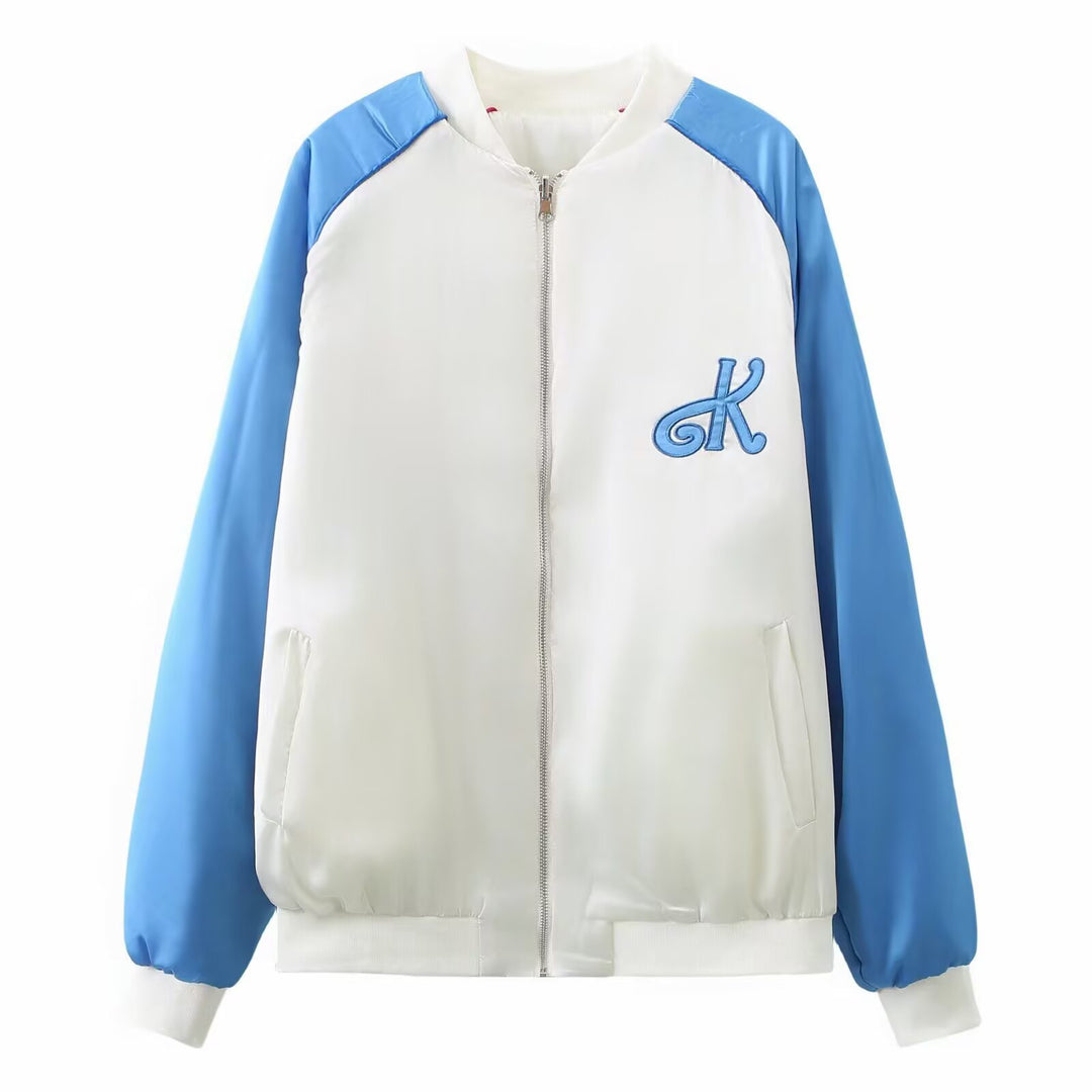 Damen College‑Bomberjacke mit Kontrastärmeln und gesticktem Monogramm Echoarchiv
