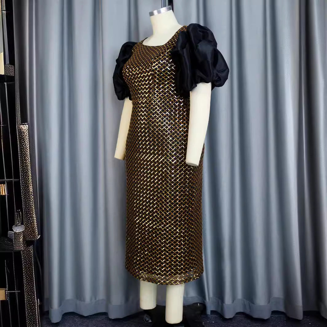 Damen Abendkleid mit strukturiertem Oberteil und voluminösen Puffärmeln Echo Archiv