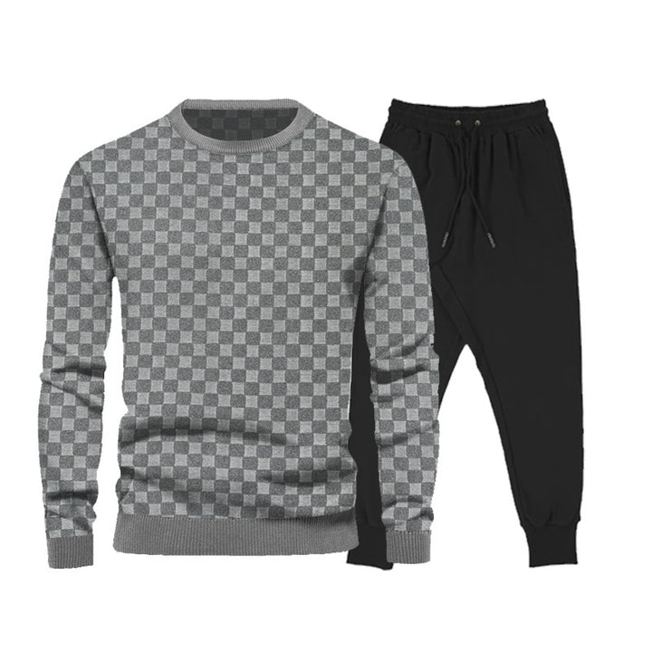 Herren lässiges Sport-Set mit kariertem Design und elastischem Bund Echoarchiv