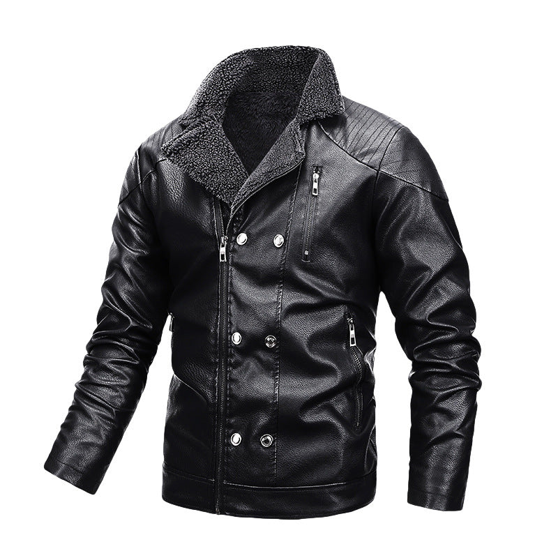 Herren Gefütterte Fliegerjacke aus Kunstleder mit Teddyfutter und zweireihiger Front Echoarchiv