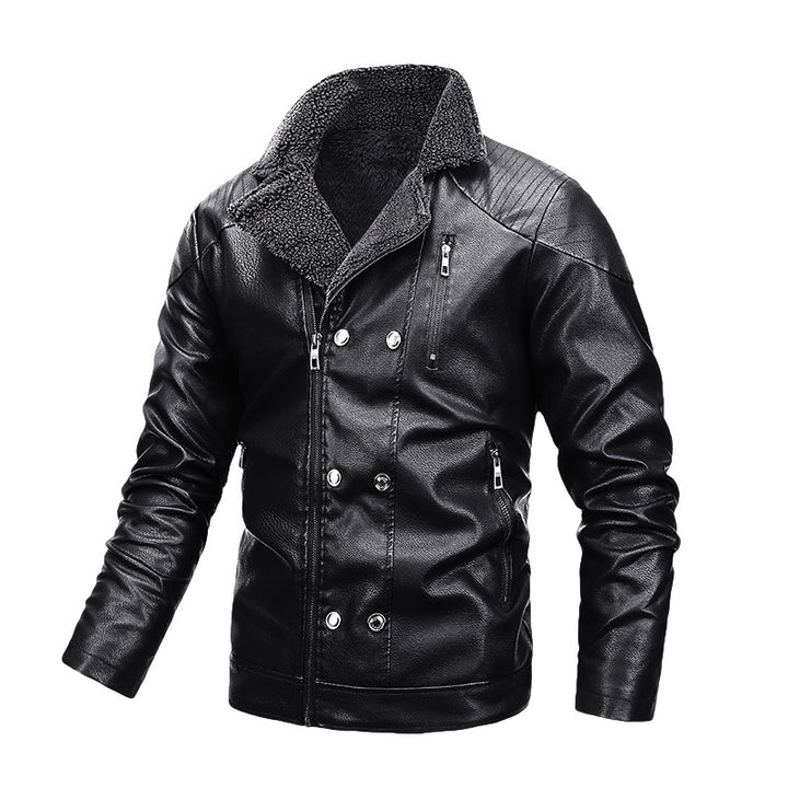Herren Gefütterte Fliegerjacke aus Kunstleder mit Teddyfutter und zweireihiger Front Echoarchiv