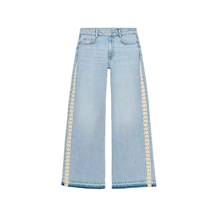 Damen Highwaist Cropped Wide‑Leg Jeans mit Häkelspitzen-Seitenstreifen Echo Archiv