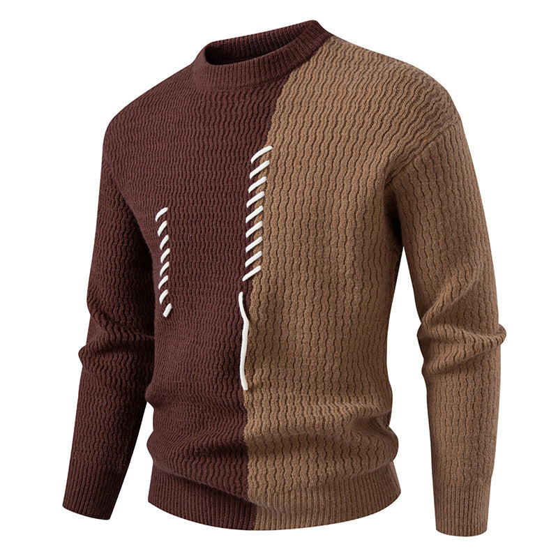 Herren nan zweigeteilter Strukturstrickpullover mit Zierband-Detail und Rundhalsausschnitt Echo Archiv