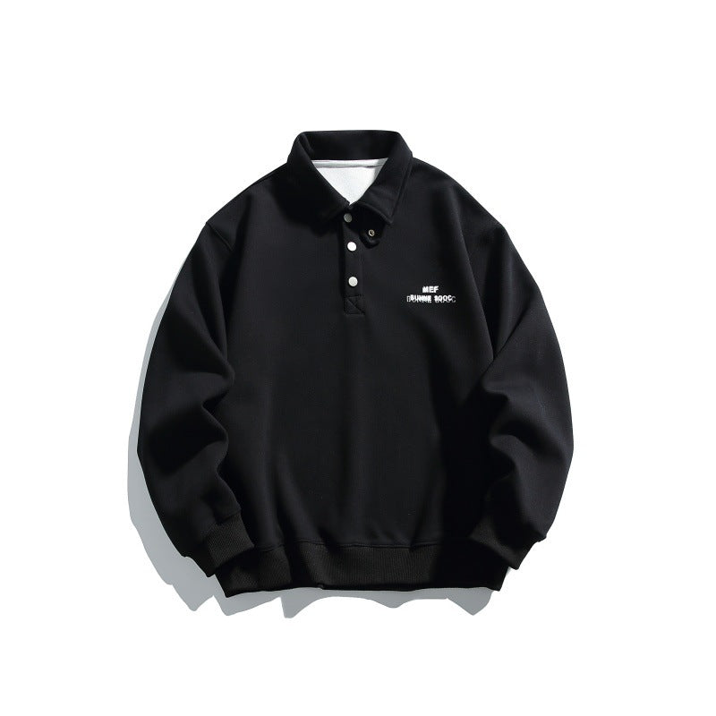 Unisex Casual-Polo-Sweatshirt mit kurzem Druckknopfverschluss und geripptem Saum Echoarchiv
