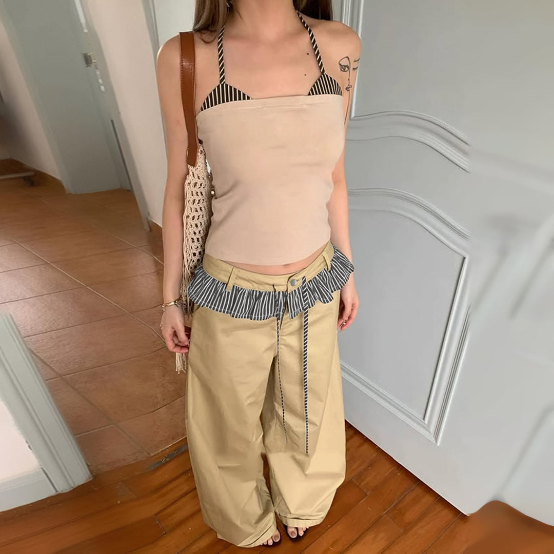 Damen Weite Freizeithose mit Rüschendetails und verstellbarem Bund Echo Archiv