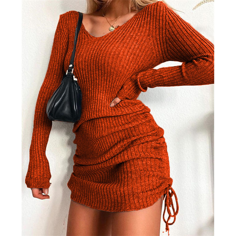 Damen Strick Mini-Kleid mit Raffung und V-Ausschnitt Echo Archiv