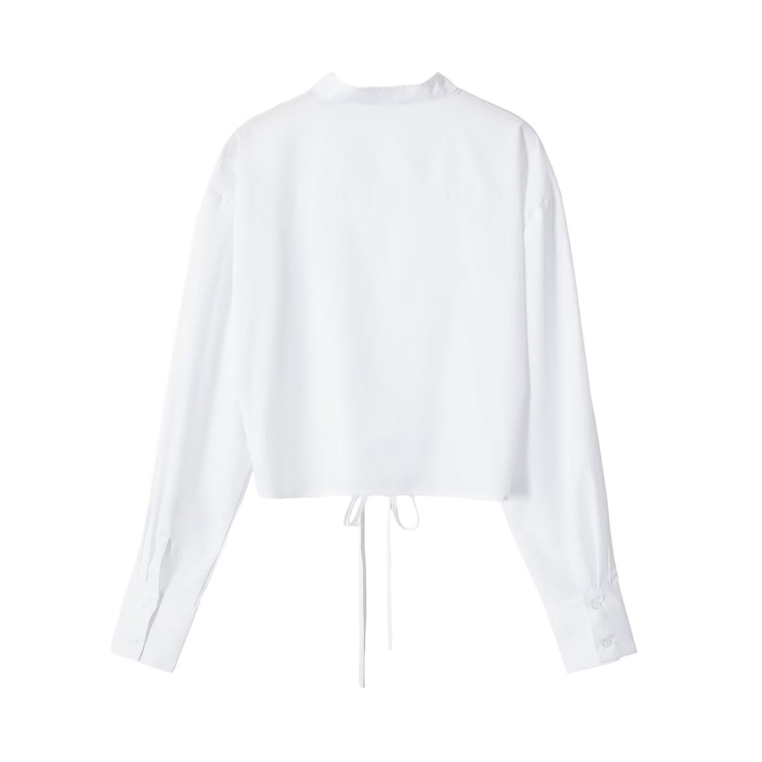Damen Taillierte Kurzbluse mit vorderer Schnürung und Stehkragen Echo Archiv