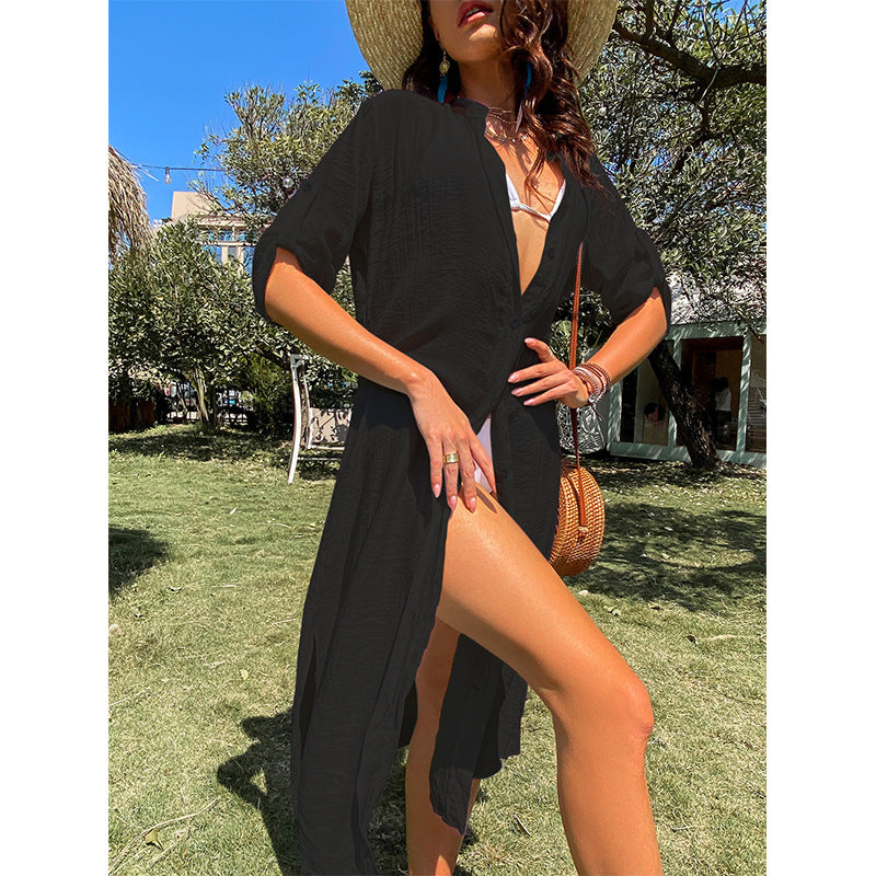 Damen lässiges Sommerkleid mit durchgehender Knopfleiste und seitlichen Taschen Echo Archiv