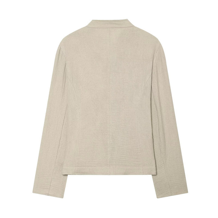 Damen Boxy-Leinenblazer mit Stehkragen, dekorativer Knopfleiste und Pattentaschen Echo Archiv