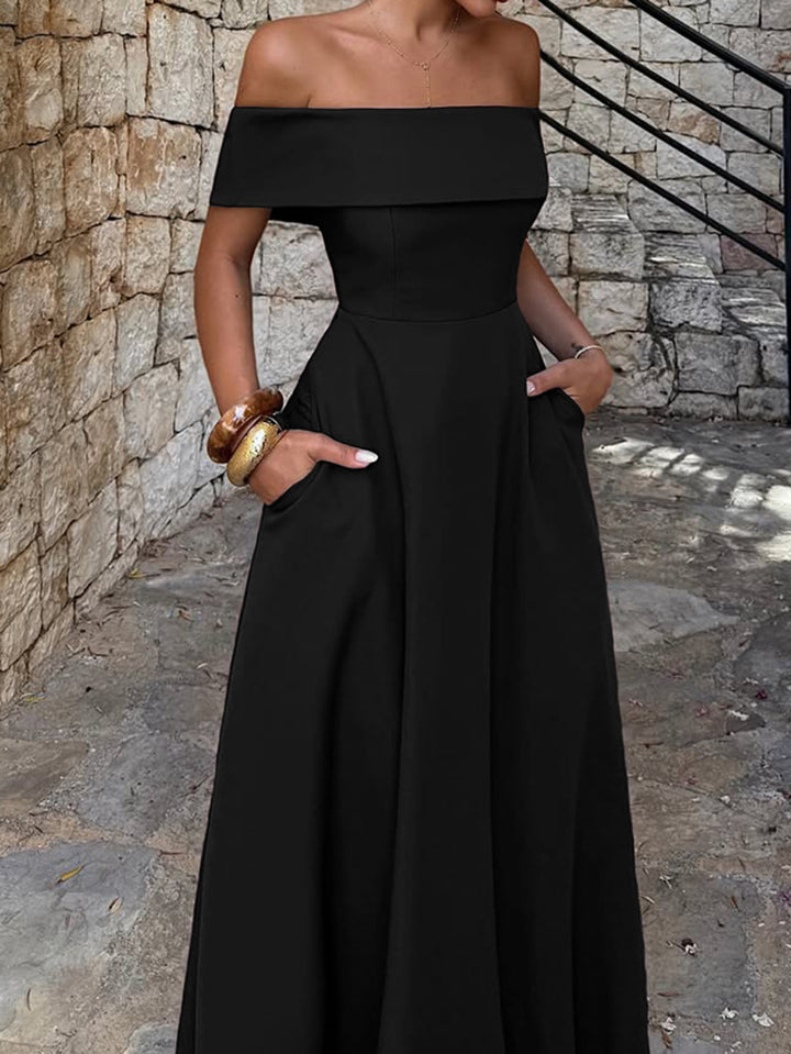 Damen Off-Shoulder Maxikleid mit Taschen und eleganter Silhouette Echo Archiv