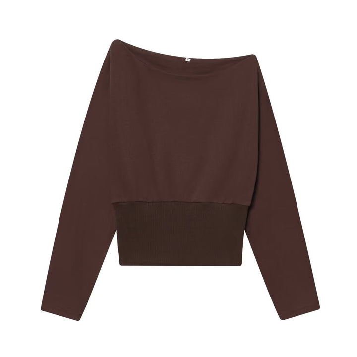Damen Oversize Off-Shoulder Cropped-Pullover mit Fledermausärmeln und breitem Rippbündchen Echo Archiv