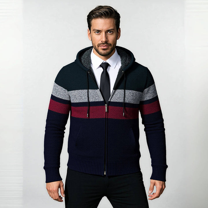 Herren stylische Strickjacke mit Kapuze und innovativem Design Echoarchiv