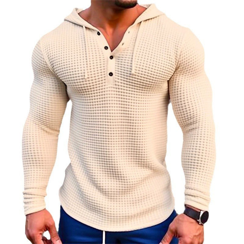 Herren lässiges Waffelstruktur-Hoodie mit Knopfleiste Echoarchiv