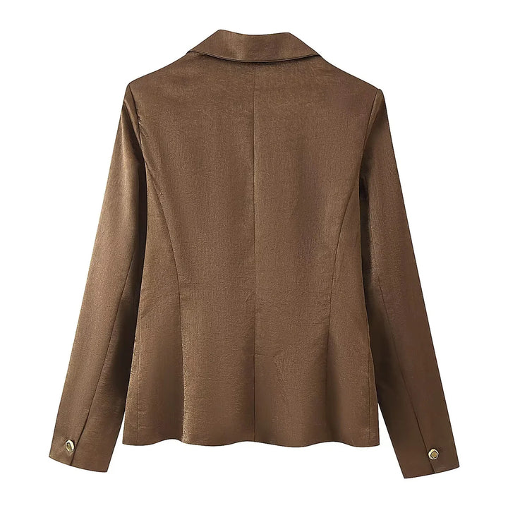Damen zweireihiger taillierter Blazer mit Reverskragen und Pattentaschen – Valéne
