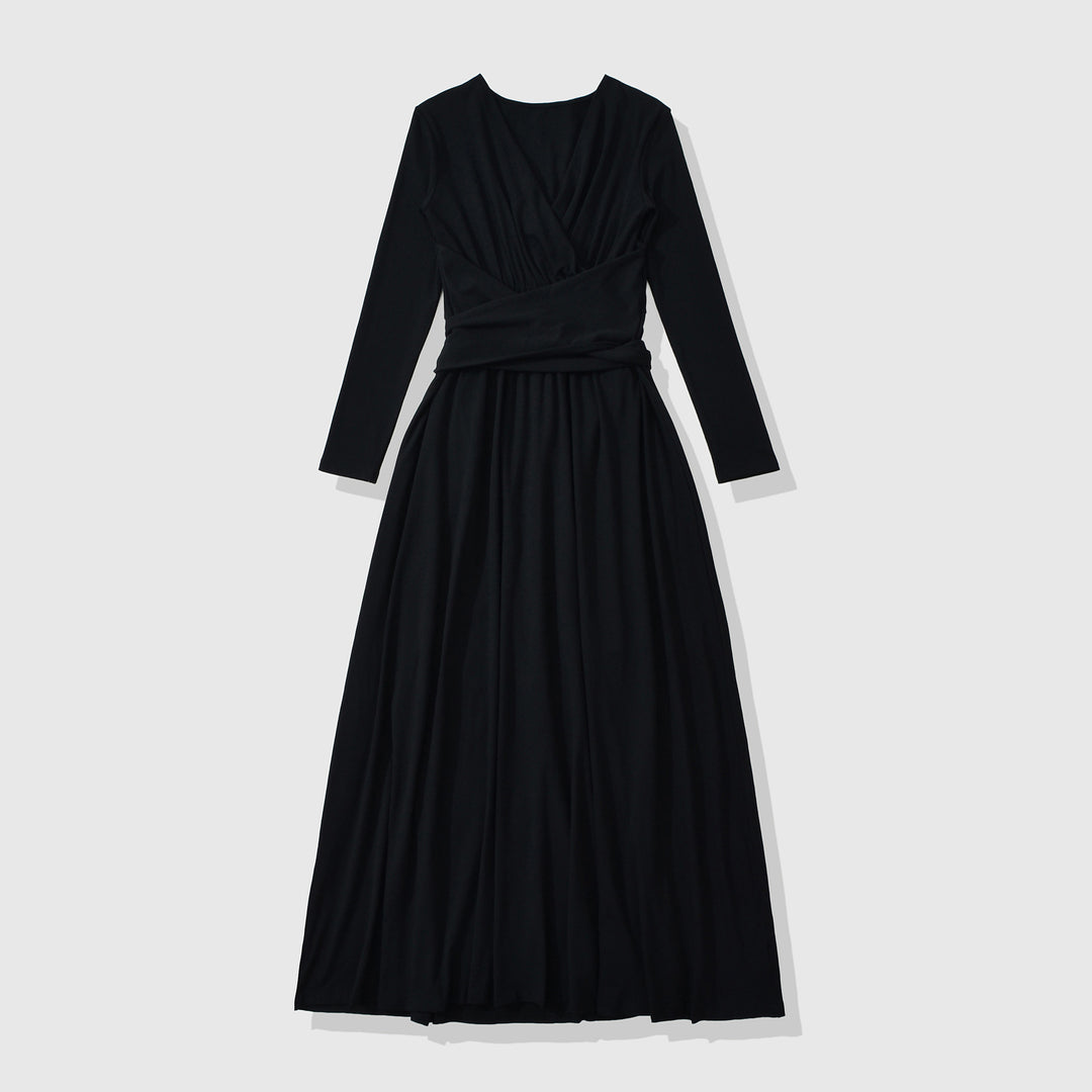 Damen Maxi-Wickelkleid mit taillierter Wickelpartie und langen Ärmeln Echoarchiv