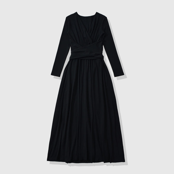 Damen Maxi-Wickelkleid mit taillierter Wickelpartie und langen Ärmeln Echoarchiv