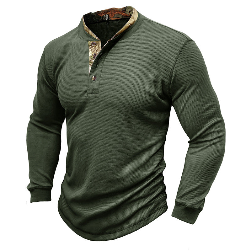 Herren modisches Langarm-Henley-Shirt mit strukturiertem Design und eleganter Knopfleiste Echoarchiv